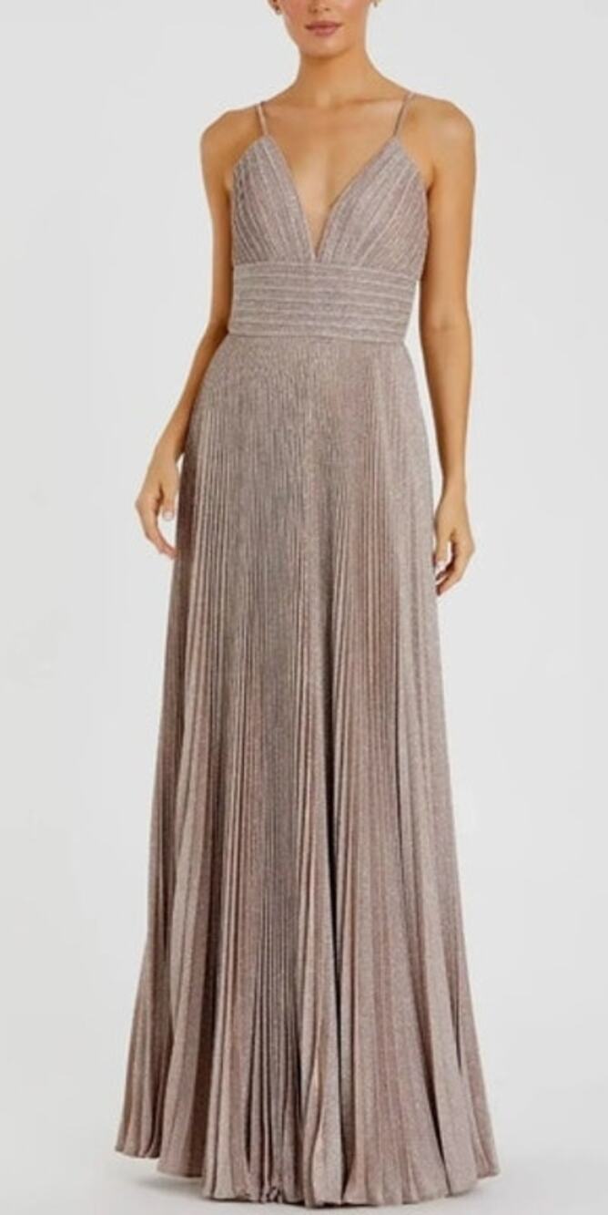 Mac Duggal 30725 Gown Shimmer Pleated V Neck Rose gold NWT 8